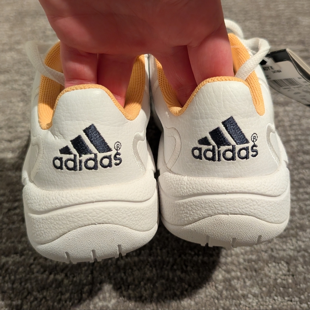Vintage Adidas Brady K Custard Yellow/White/Navy Three Stripe Golf Shoes 547464 - Picture 5 of 11